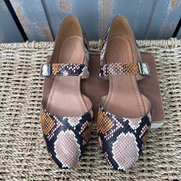 Madewell Alina Mary Jane Snake Embossed Leather Flat Sz 7 - Picture 2 of 14